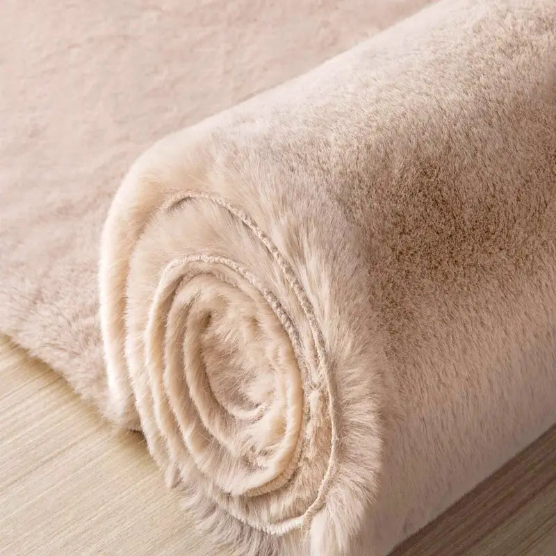 Khaki Rabbit Fur Bear Rug, Non-slip Bedroom Mat