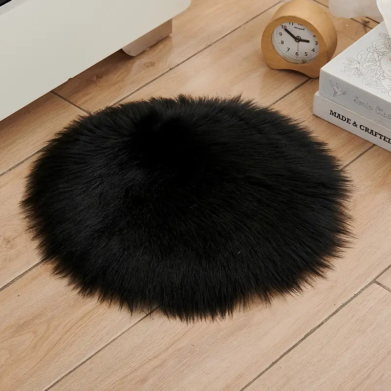 Black Round Imitation Wool Area Rug 15.7in & 35.4in