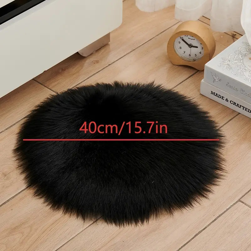 Black Round Imitation Wool Area Rug 15.7in & 35.4in