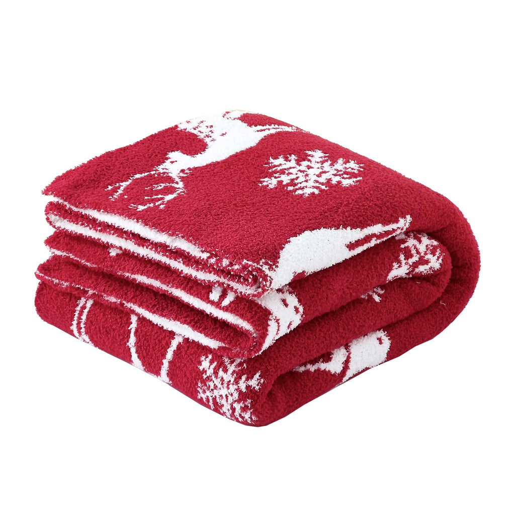Ultra Soft Cozy Knitted Throw Blanket Christmas Deer Snowflake Fluffy Microfiber Bed Blanket Lightweight Both Sides Throw Blanket for Couch Sofa Bed 50"X60"