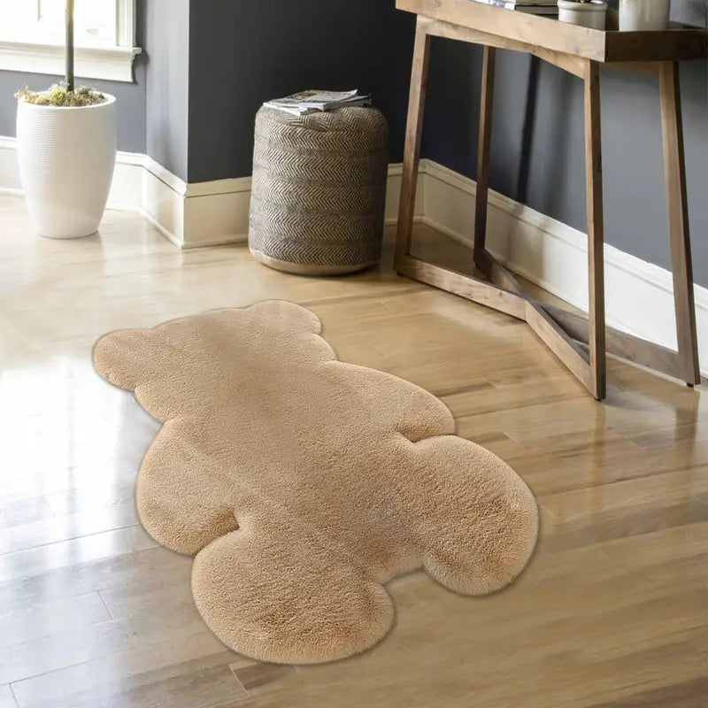 Khaki Rabbit Fur Bear Rug, Non-slip Bedroom Mat
