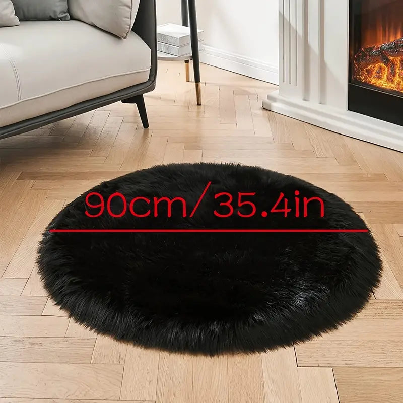 Black Round Imitation Wool Area Rug 15.7in & 35.4in