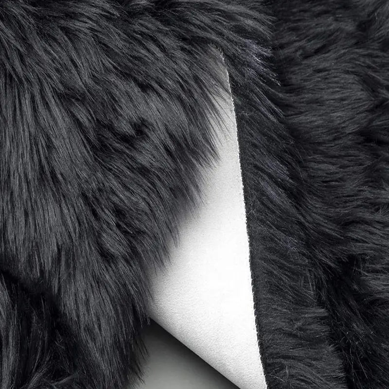Black Furry Shaggy Rug - Machine Washable Plush Carpet