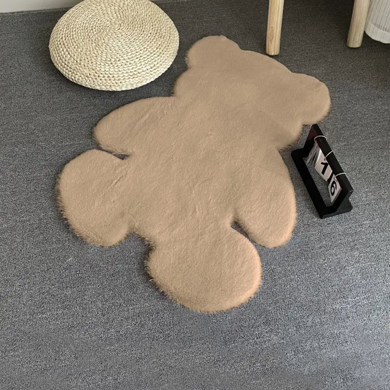 Khaki Rabbit Fur Bear Rug, Non-slip Bedroom Mat