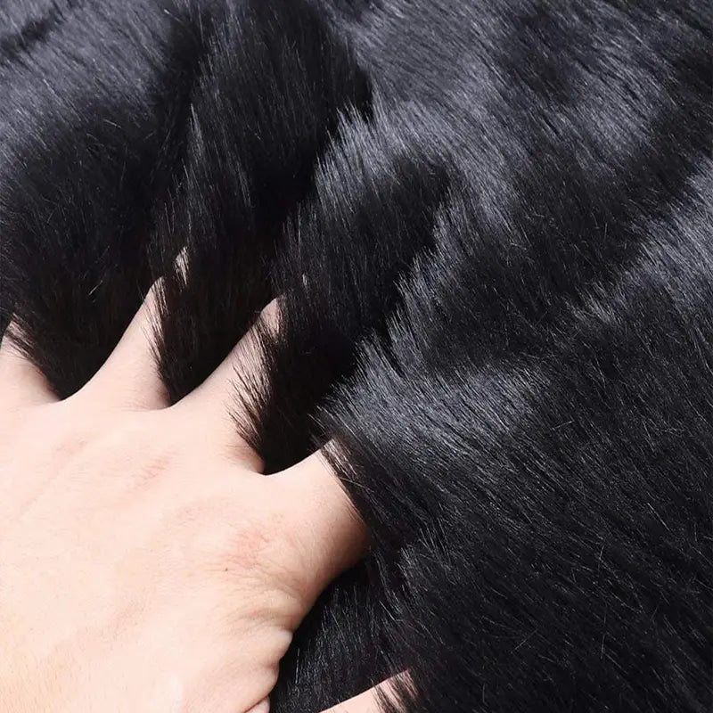 Black Furry Shaggy Rug - Machine Washable Plush Carpet