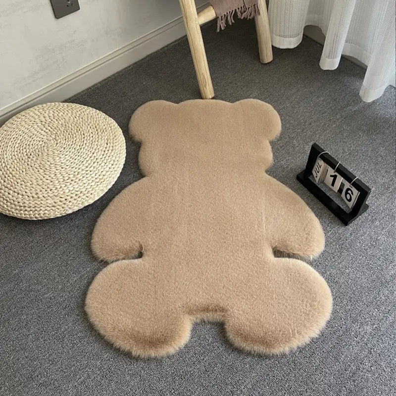 Khaki Rabbit Fur Bear Rug, Non-slip Bedroom Mat